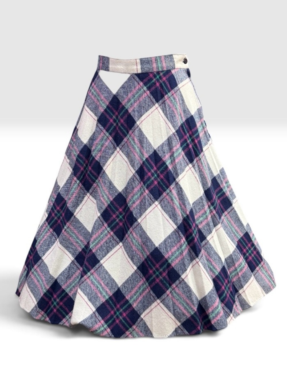 Classic Navy & White Plaid Midi Skirt